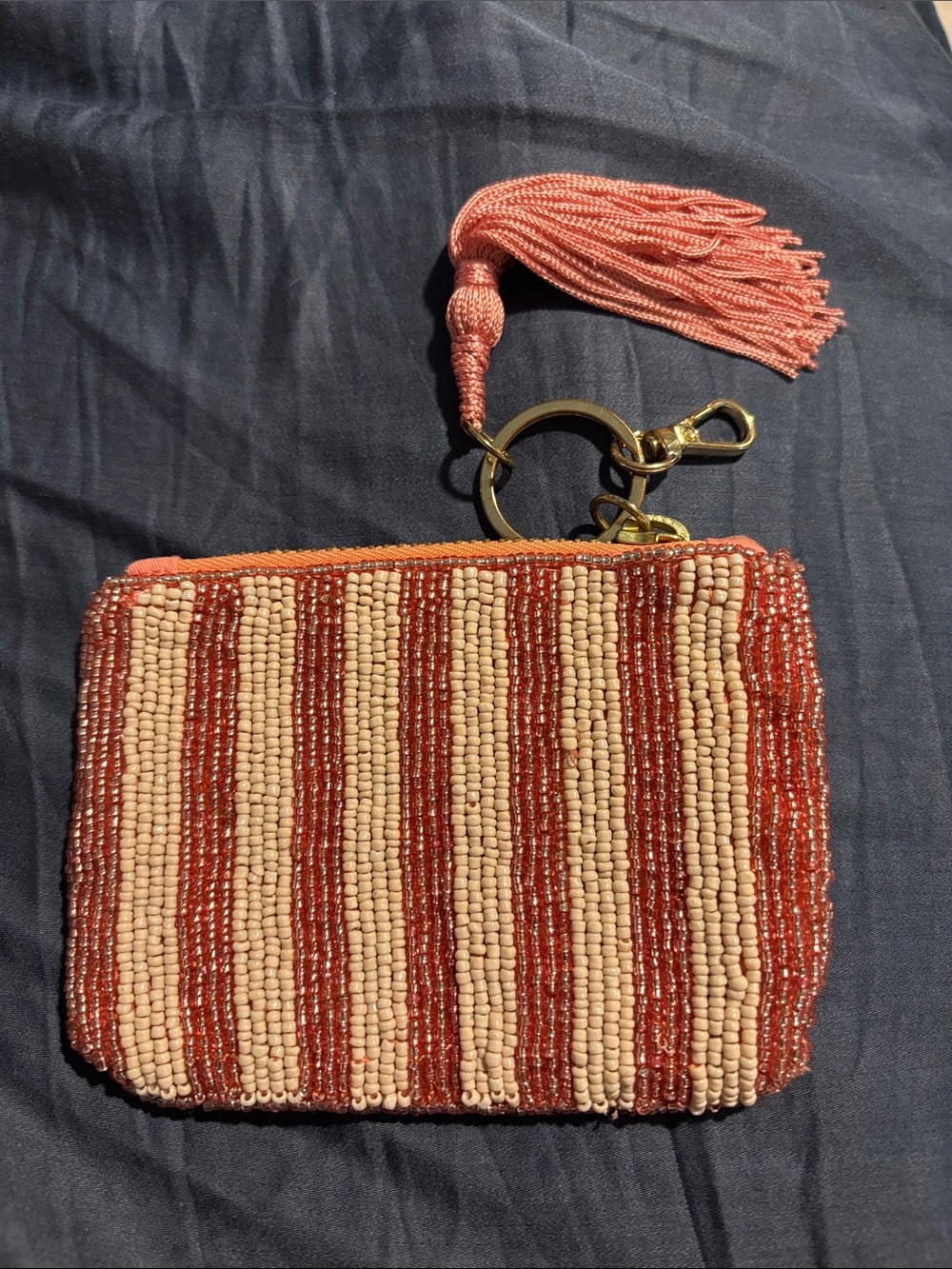 Anthropologie Beaded Avocado Pattern Coin Pouch - Pink/Coral - Picture 3 of 3